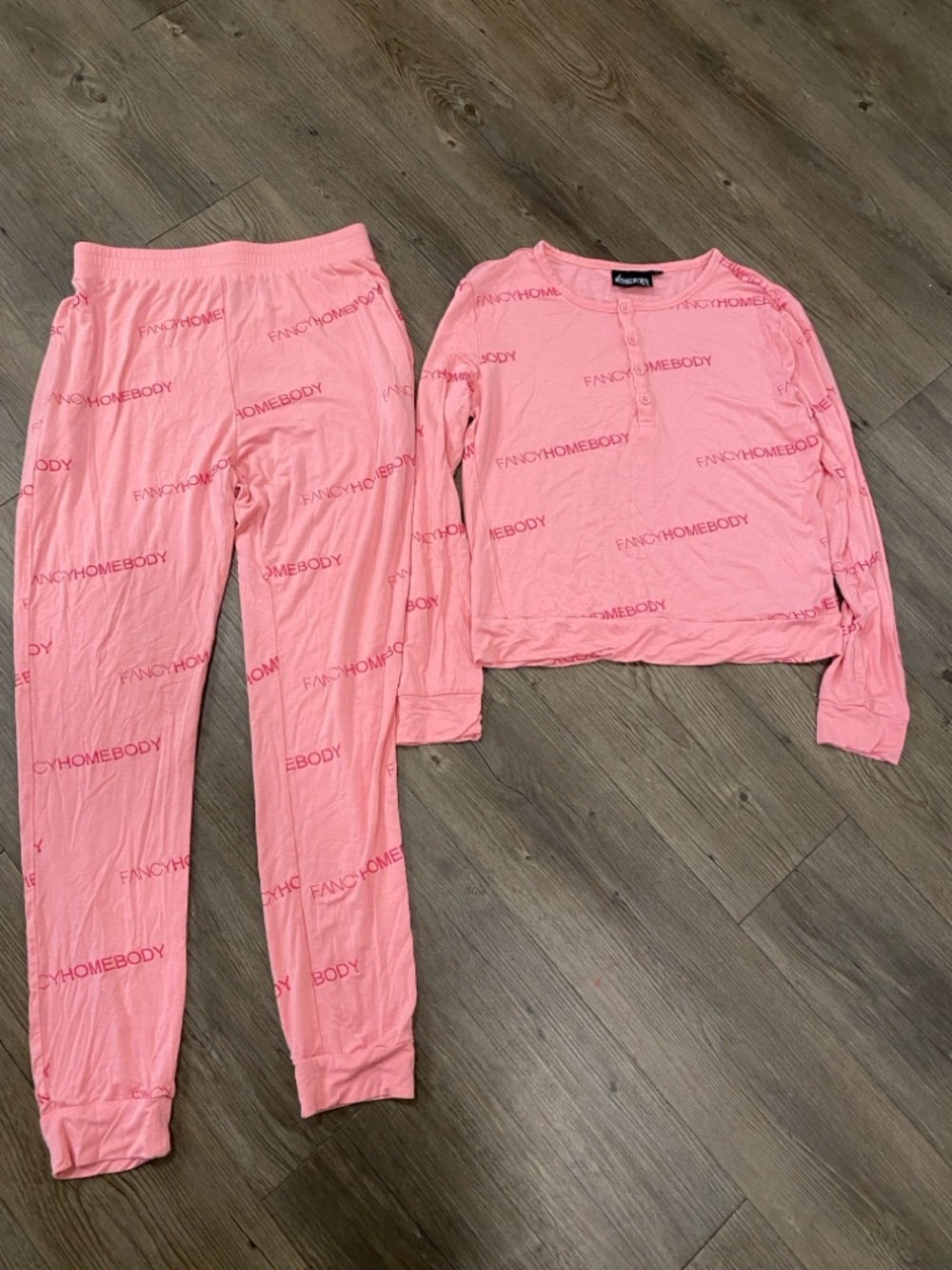 Pink Henley Pajama Set - Fancy Homebody Print